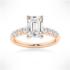 Classic Shared-Prong Emerald Cut Moissanite Engagement Ring