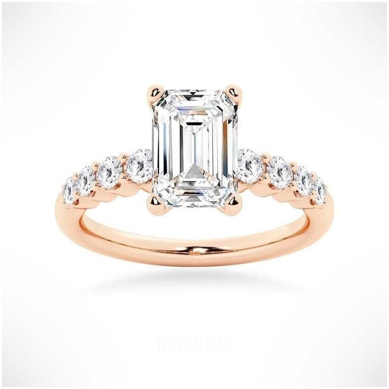 Classic Shared-Prong Emerald Cut Moissanite Engagement Ring