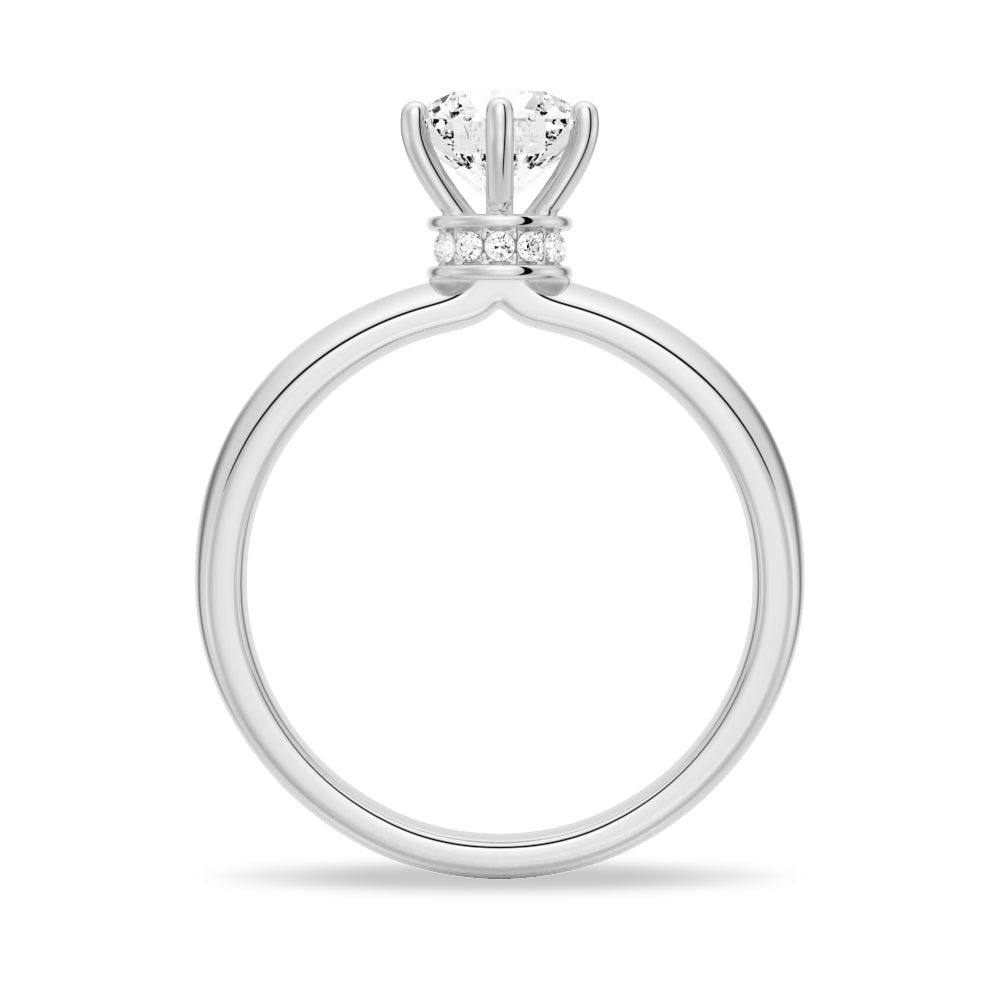 Classic Six-Prong Round Shaped Engagement Ring With Hidden Halo