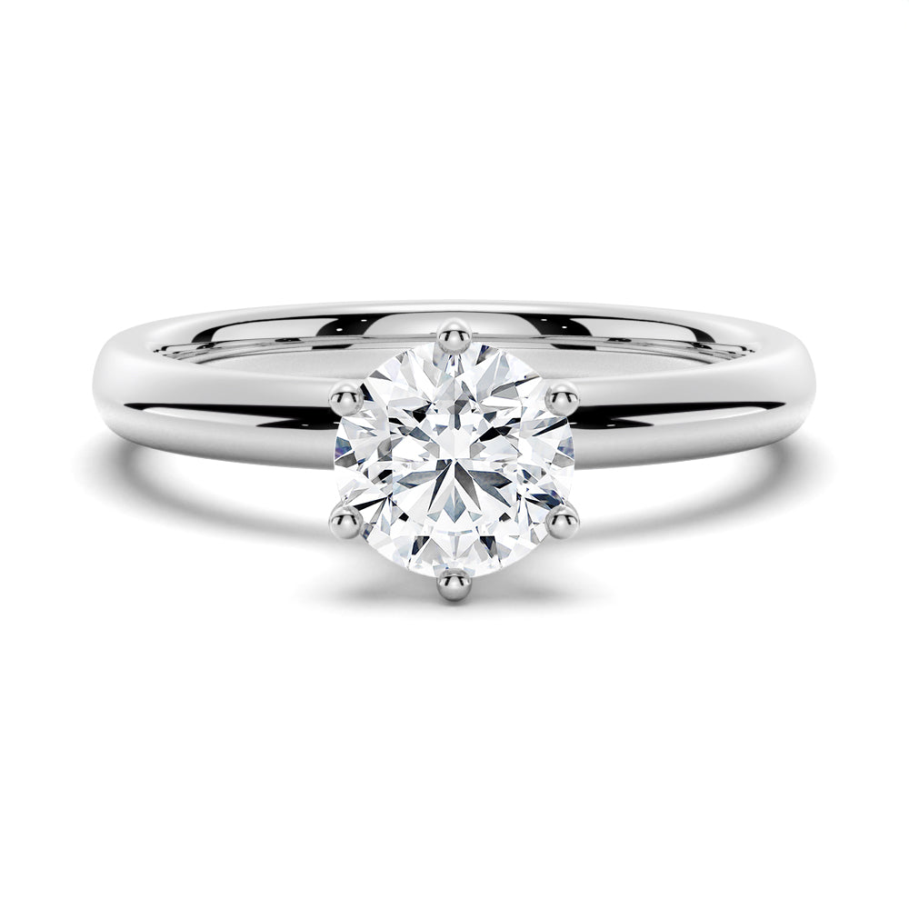 Classic Six-Prong Round Shaped Engagement Ring With Hidden Halo