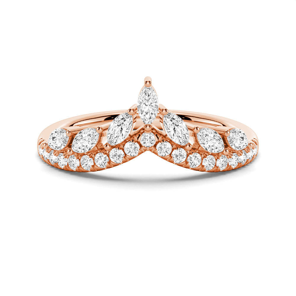 Curved Crown Marquise and Round Moissanite Wedding Band