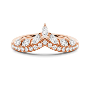 Curved Crown Marquise and Round Moissanite Wedding Band