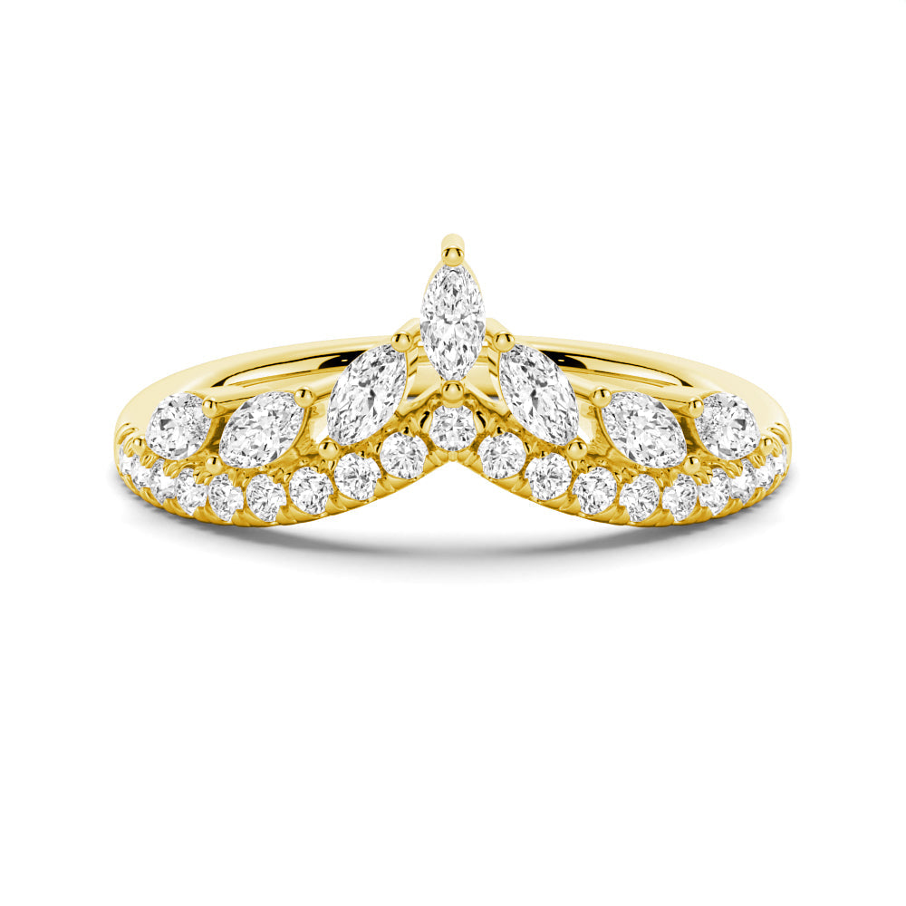 Curved Crown Marquise and Round Moissanite Wedding Band