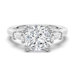 Cushion Cut Engagement Ring with Tapered Baguette Side Stones