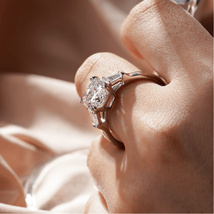 Cushion Cut Engagement Ring with Tapered Baguette Side Stones