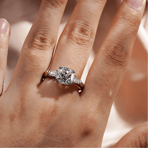 Cushion Cut Engagement Ring with Tapered Baguette Side Stones