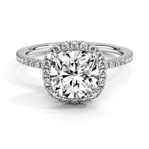 Cushion Cut Four Prong Engagement Ring With Hidden Halo