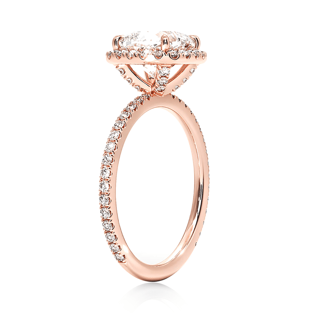 Cushion Cut Four Prong Engagement Ring With Hidden Halo