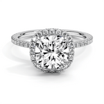 Cushion Cut Four Prong Lab Grown Diamond Engagement Ring With Hidden Halo