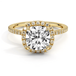 Cushion Cut Four Prong Lab Grown Diamond Engagement Ring With Hidden Halo