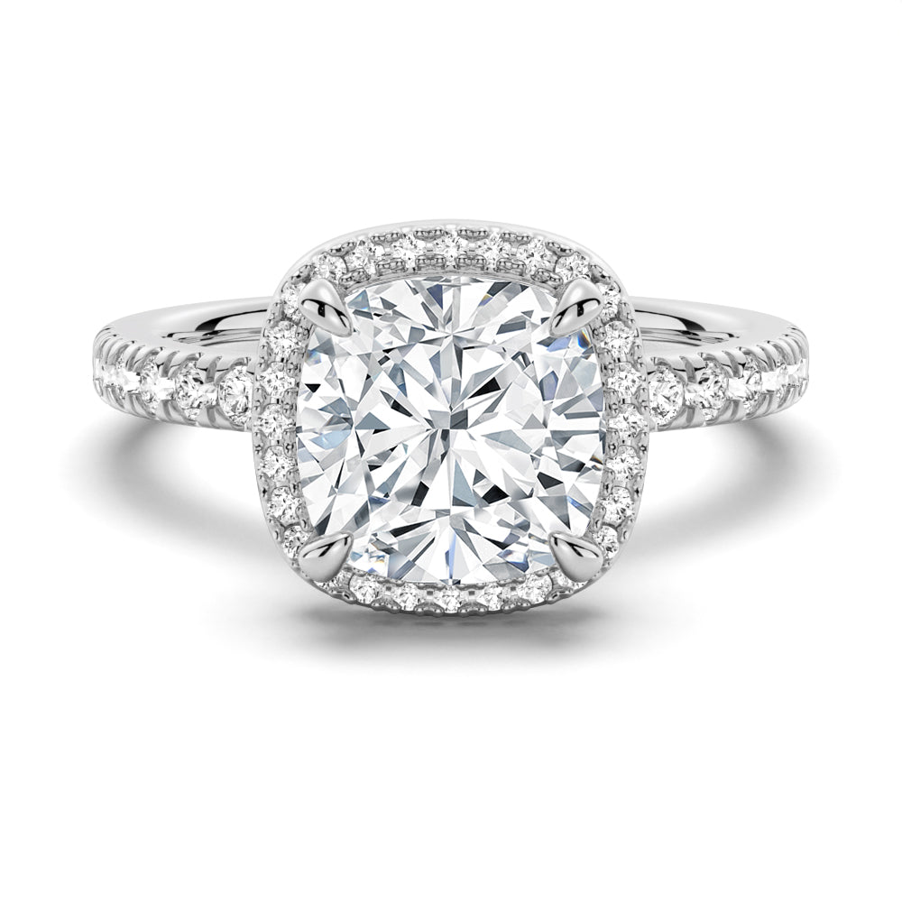 Cushion Cut Halo Moissanite Engagement Ring