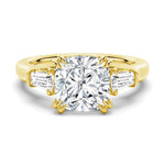 Cushion Cut Lab Grown Diamond Engagement Ring with Tapered Baguette Side Stones