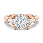 Cushion Cut Lab Grown Diamond Engagement Ring with Tapered Baguette Side Stones