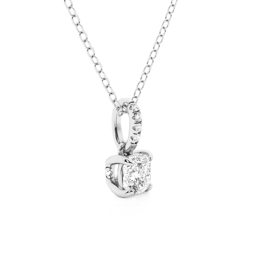 Cushion Cut Moissanite Necklace with Hidden Halo