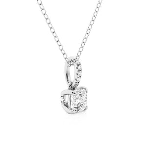 Cushion Cut Moissanite Necklace with Hidden Halo