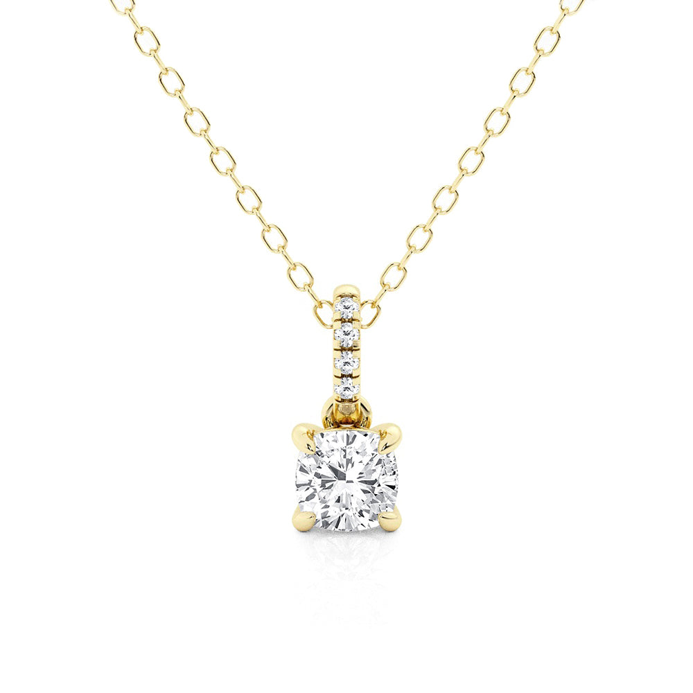 Cushion Cut Moissanite Necklace with Hidden Halo