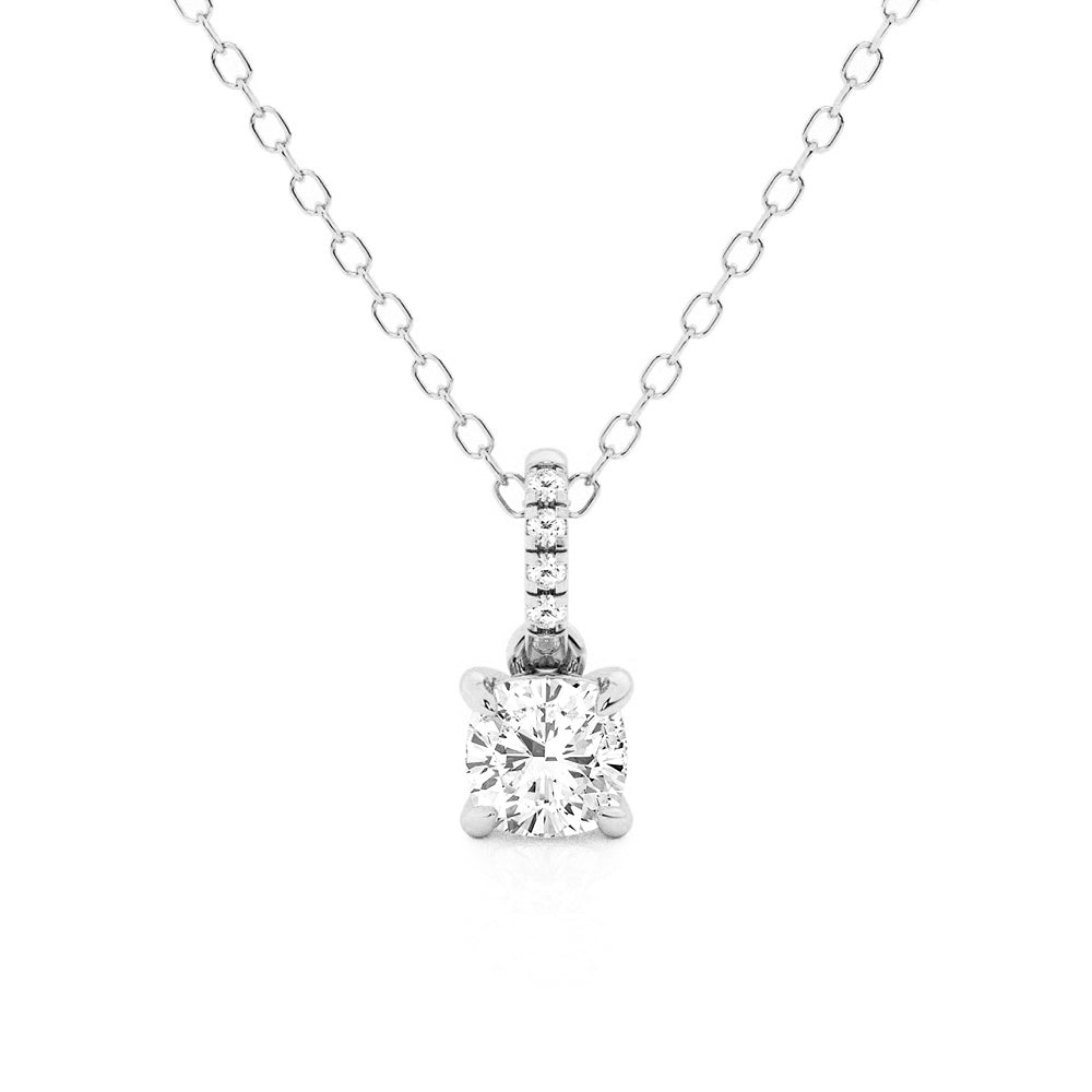 Cushion Cut Moissanite Necklace with Hidden Halo