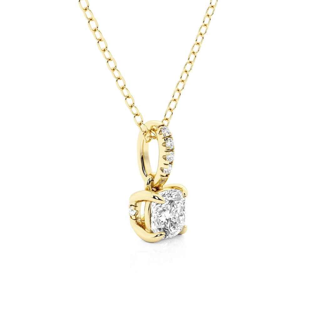 Cushion Cut Moissanite Necklace with Hidden Halo