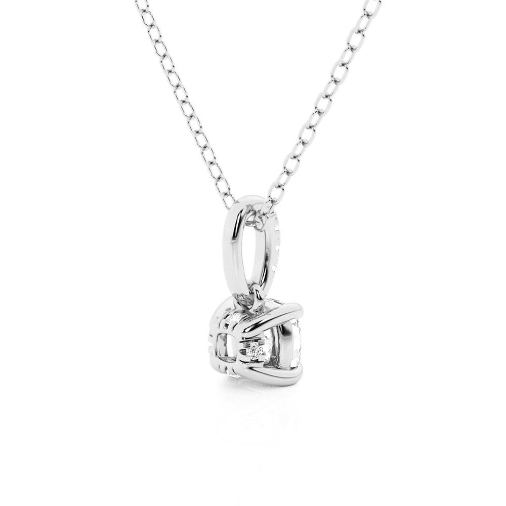 Cushion Cut Moissanite Necklace with Hidden Halo