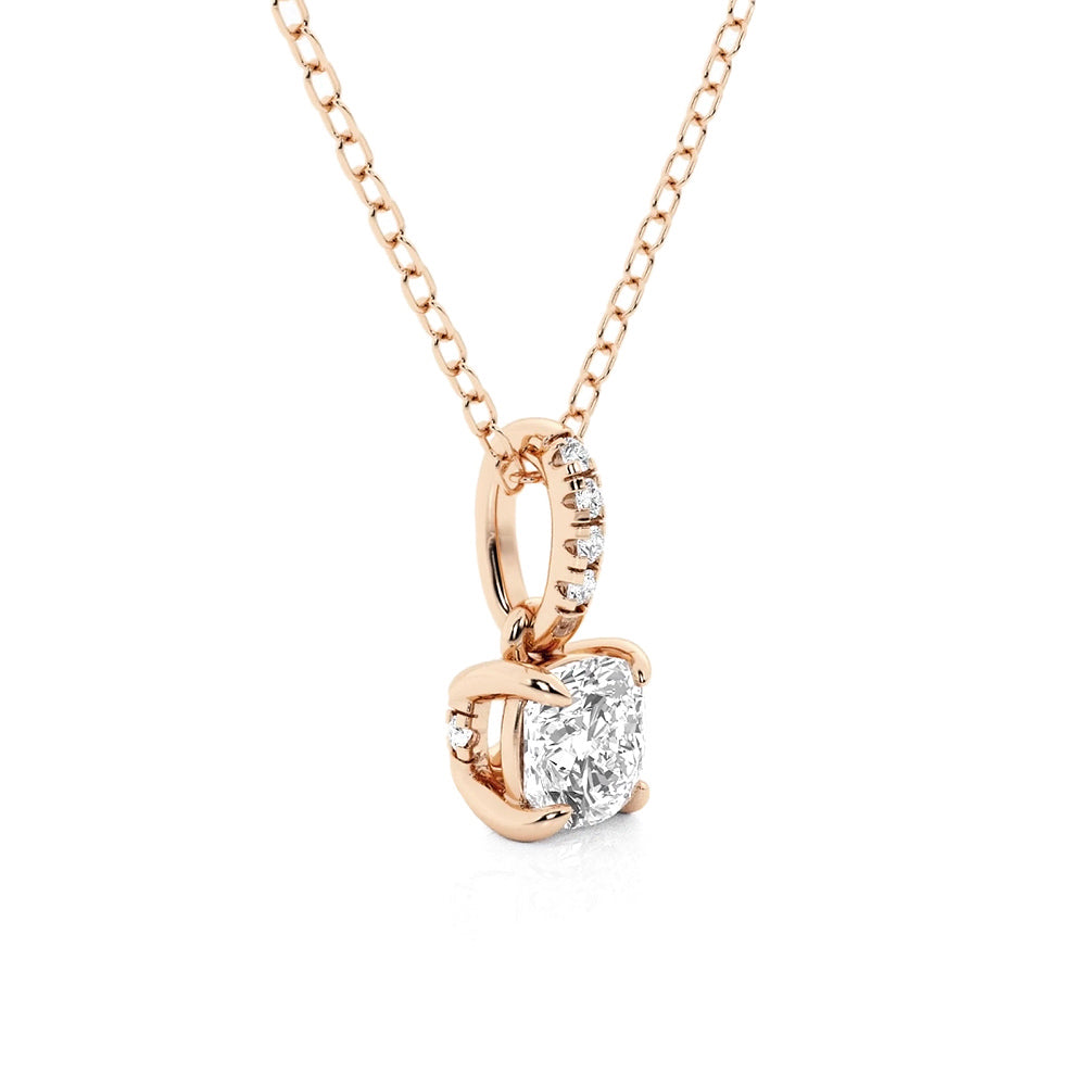 Cushion Cut Moissanite Necklace with Hidden Halo