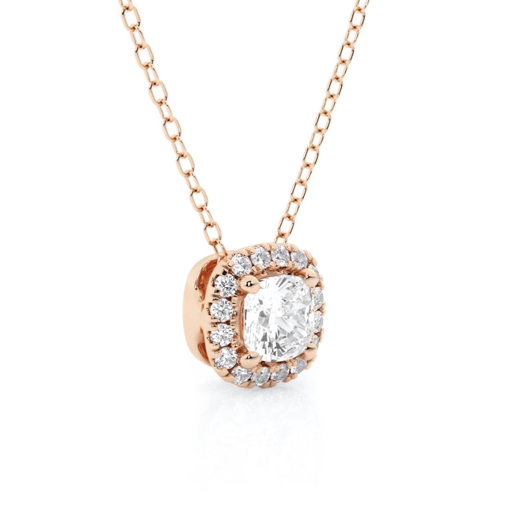 Cushion Cut Pavé Moissanite Halo Necklace