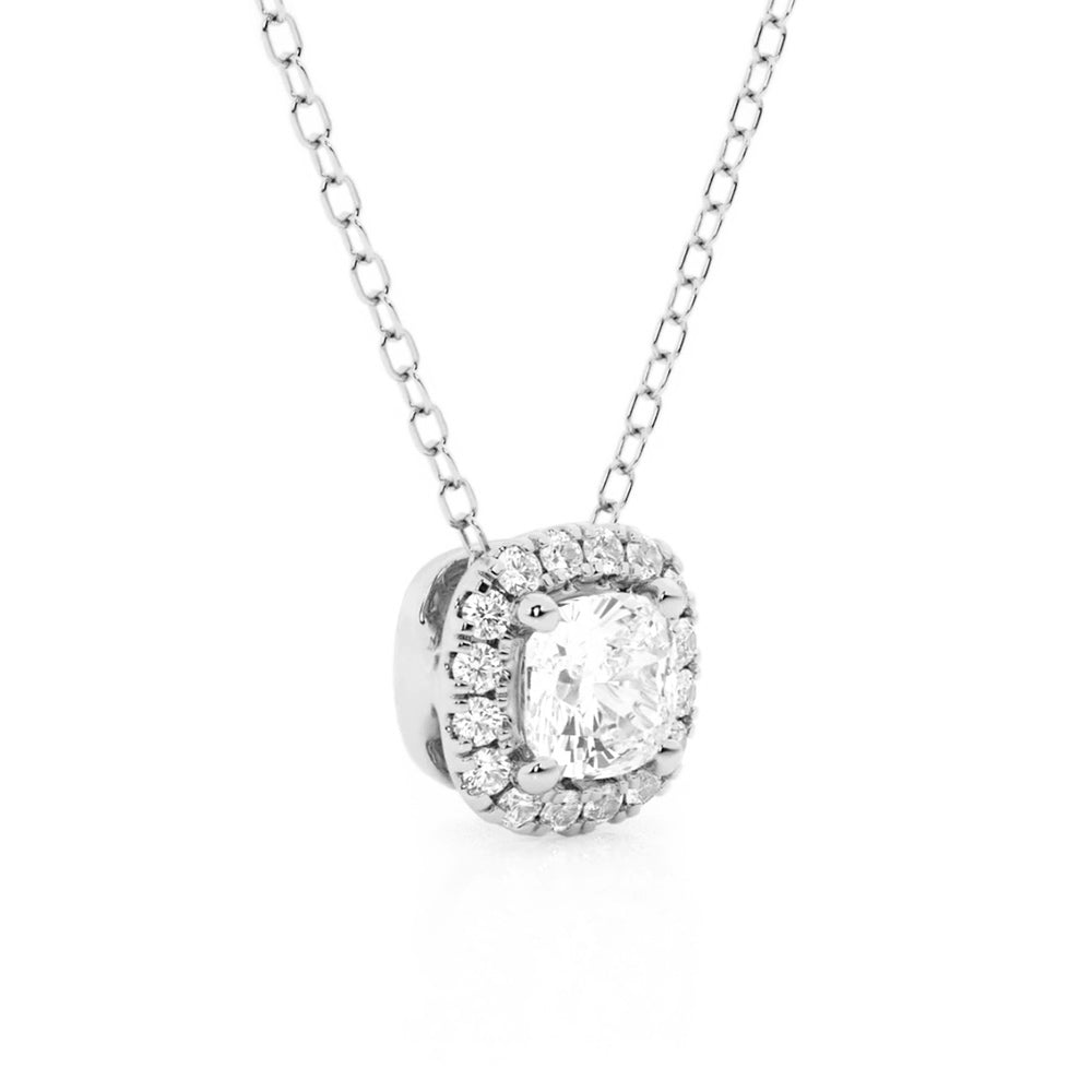 Cushion Cut Pavé Moissanite Halo Necklace