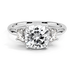 Cushion Lab Grown Diamond Engagement Ring With Half-Moon Sidestones