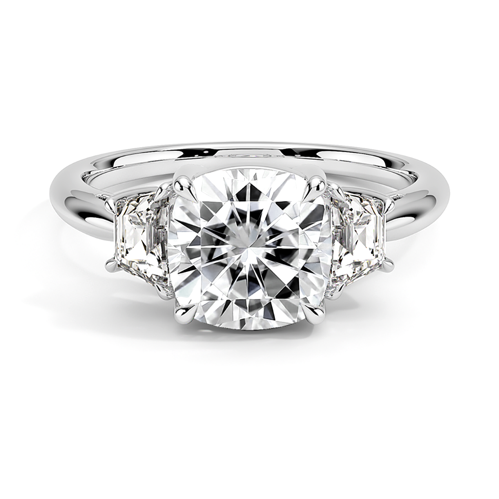 Cushion Lab Grown Diamond Engagement Ring With Half-Moon Sidestones