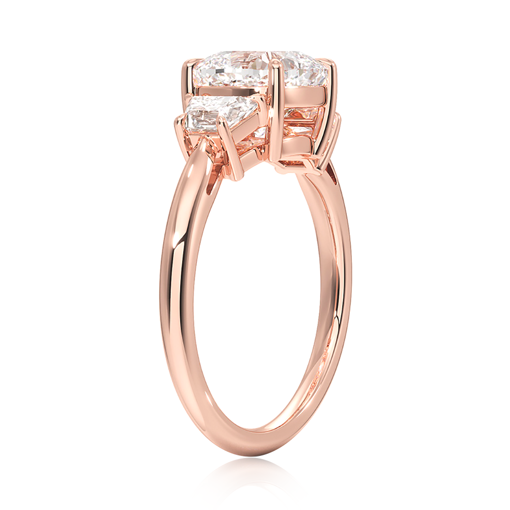 Cushion Lab Grown Diamond Engagement Ring With Half-Moon Sidestones