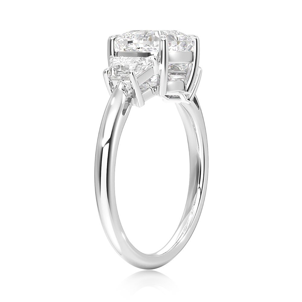 Cushion Lab Grown Diamond Engagement Ring With Half-Moon Sidestones