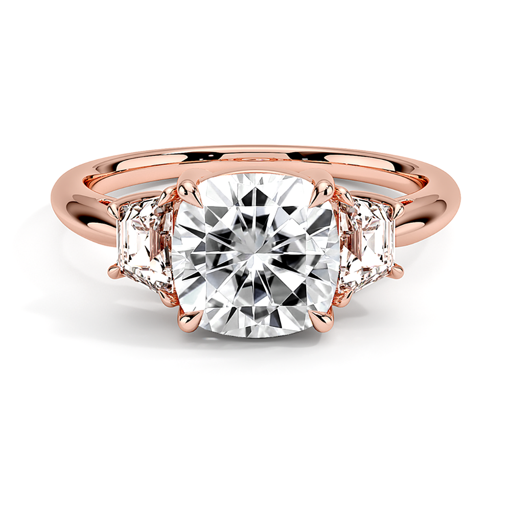 Cushion Lab Grown Diamond Engagement Ring With Half-Moon Sidestones