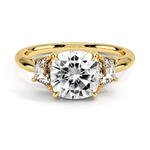 Cushion Lab Grown Diamond Engagement Ring With Half-Moon Sidestones