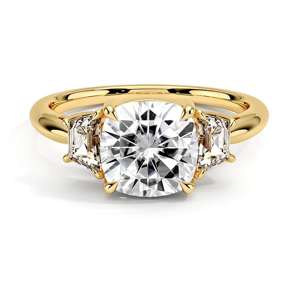 Cushion Lab Grown Diamond Engagement Ring With Half-Moon Sidestones