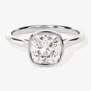 Cushion Solitaire Bezel Set Moissanite Engagement Ring