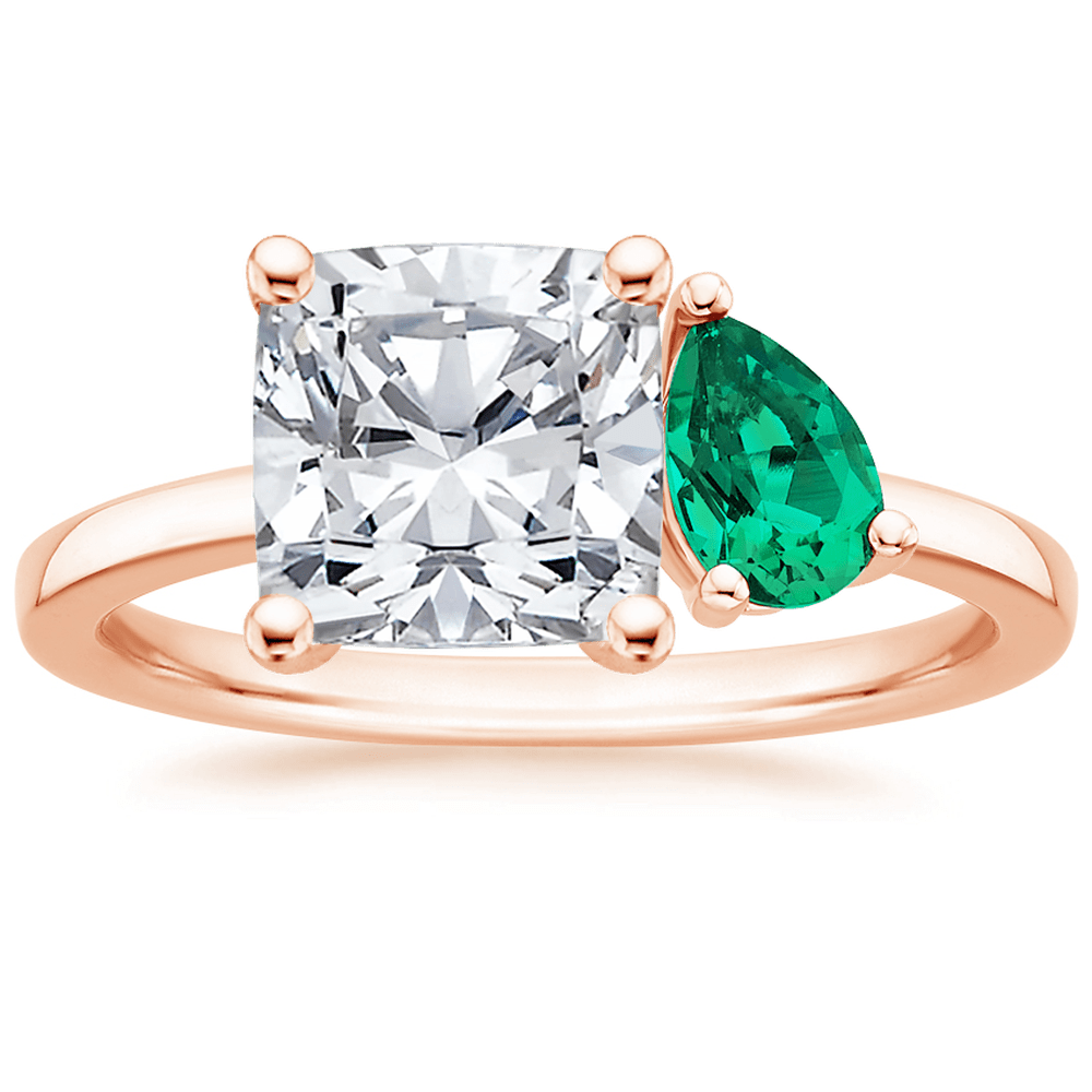 Cushion and Pear Cut Emerald Engagement Ring