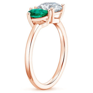 Cushion and Pear Cut Emerald Engagement Ring