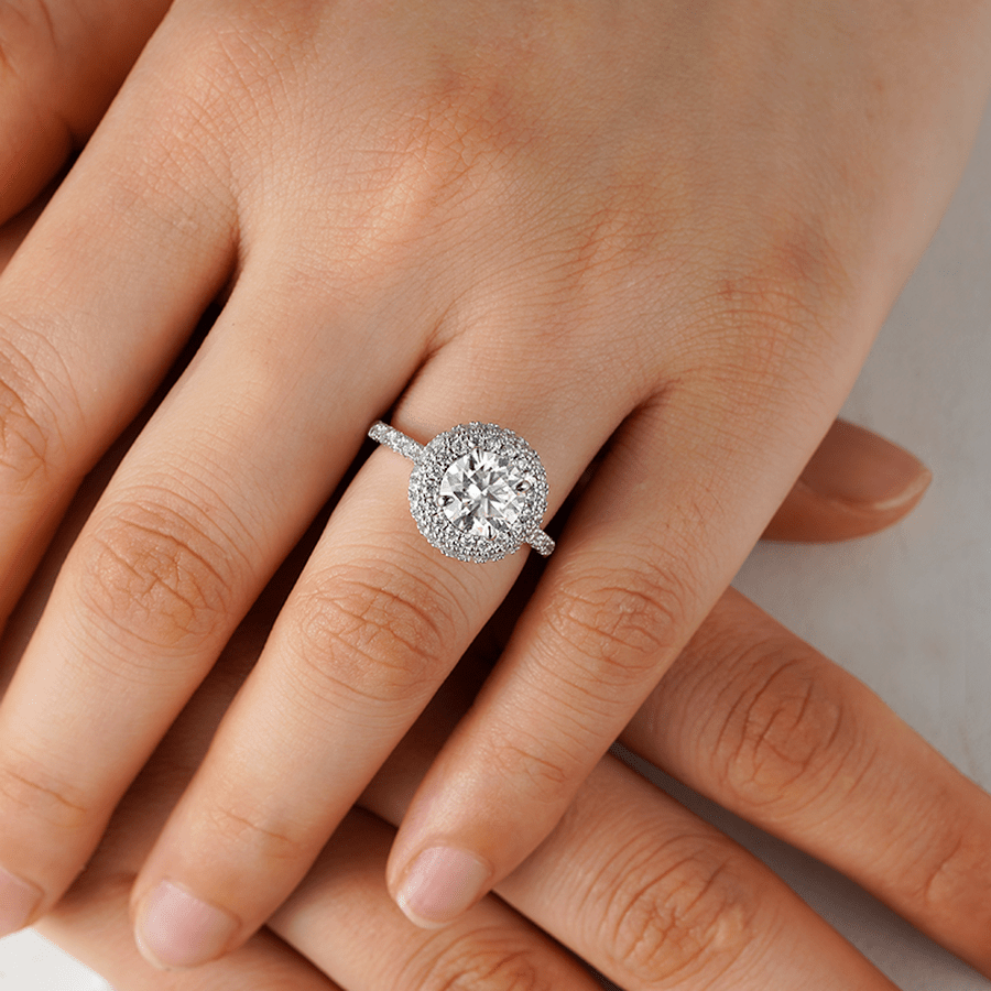 Double Micropavé Halo Moissanite Engagement Ring With Accents