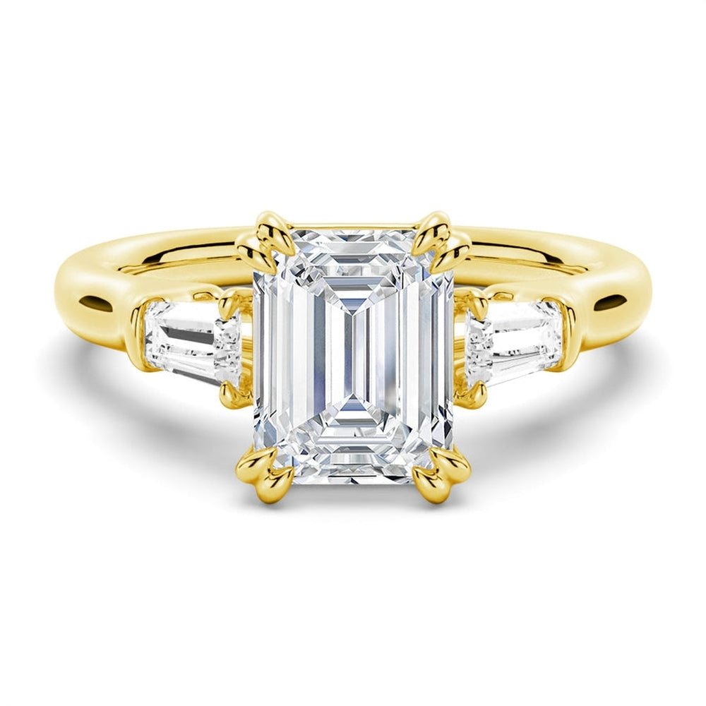 Double Prong Emerald-Cut Engagement Ring with Tapered Baguette Stones