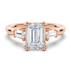 Double Prong Emerald-Cut Engagement Ring with Tapered Baguette Stones