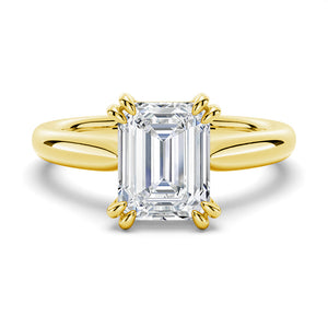 Double Prong Emerald-Cut Solitaire Moissanite Engagement Ring