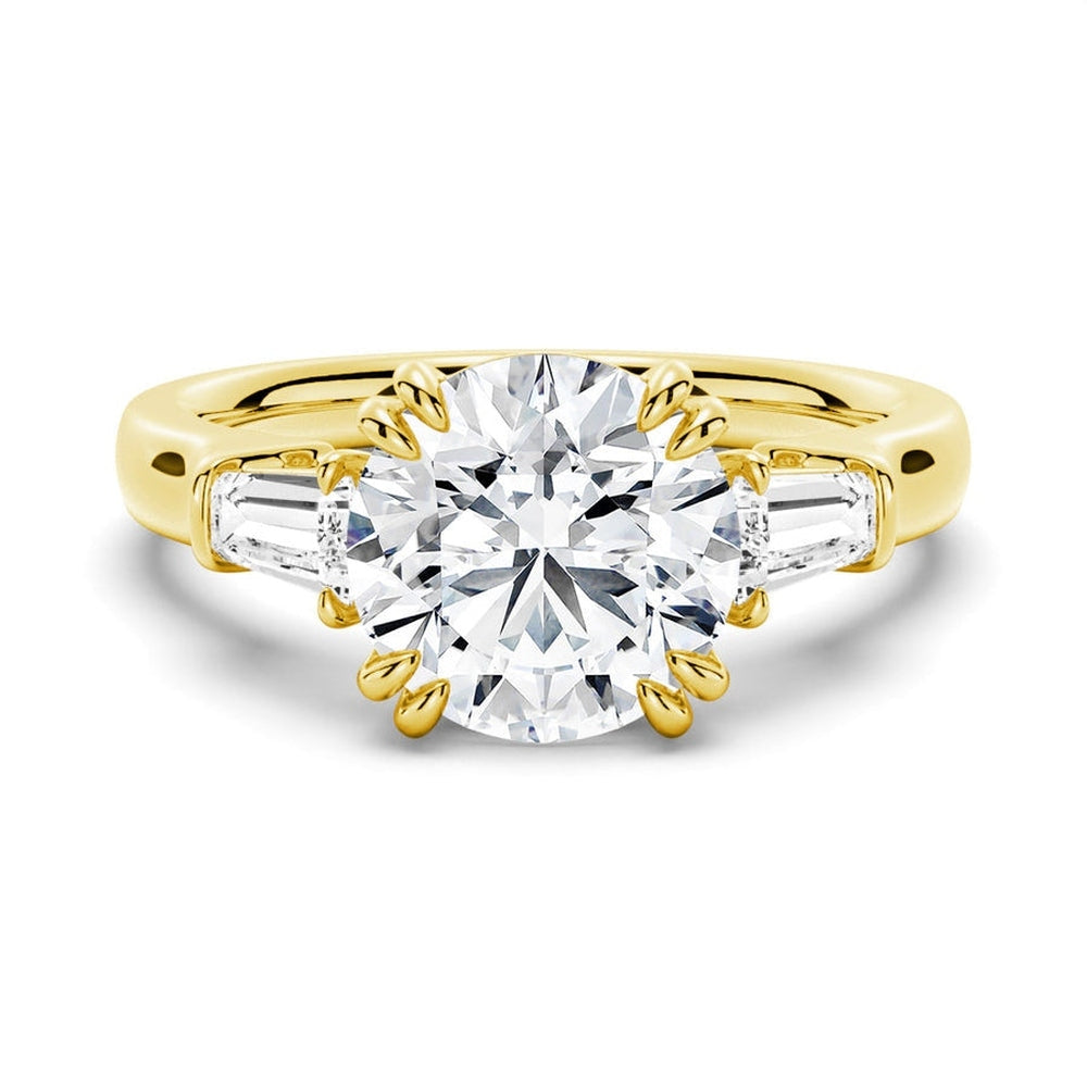 Double Prong Round Cut Engagement Ring with Tapered Baguette Stones