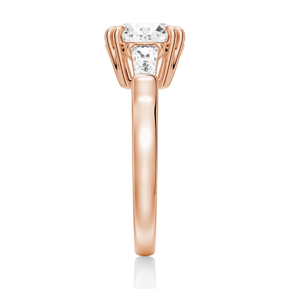 Double Prong Lab Grown Diamond Engagement Ring with Tapered Baguette Stones