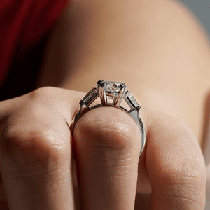 Double Prong Lab Grown Diamond Engagement Ring with Tapered Baguette Stones