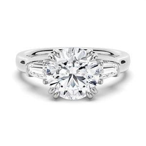 Double Prong Lab Grown Diamond Engagement Ring with Tapered Baguette Stones