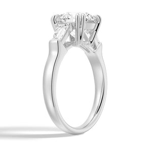 Double Prong Lab Grown Diamond Engagement Ring with Tapered Baguette Stones