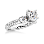 Double Row Pave Three Stone Heart Moissanite Engagement Ring