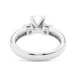 Double Row Pave Three Stone Oval Cut Moissanite Engagement Ring