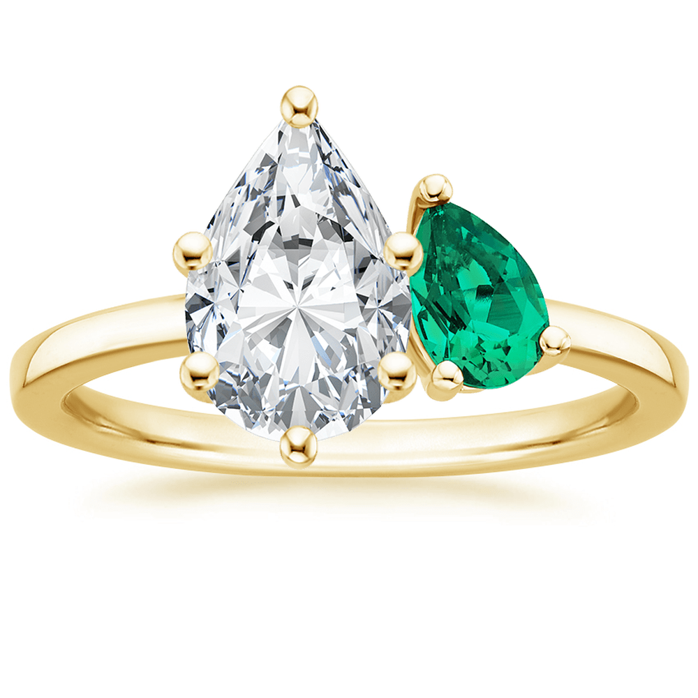 Double Stone Pear Cut Emerald Engagement Ring