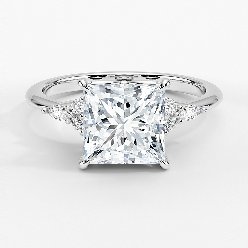 Elegant Princess Moissanite Engagement Ring with Accent Stones