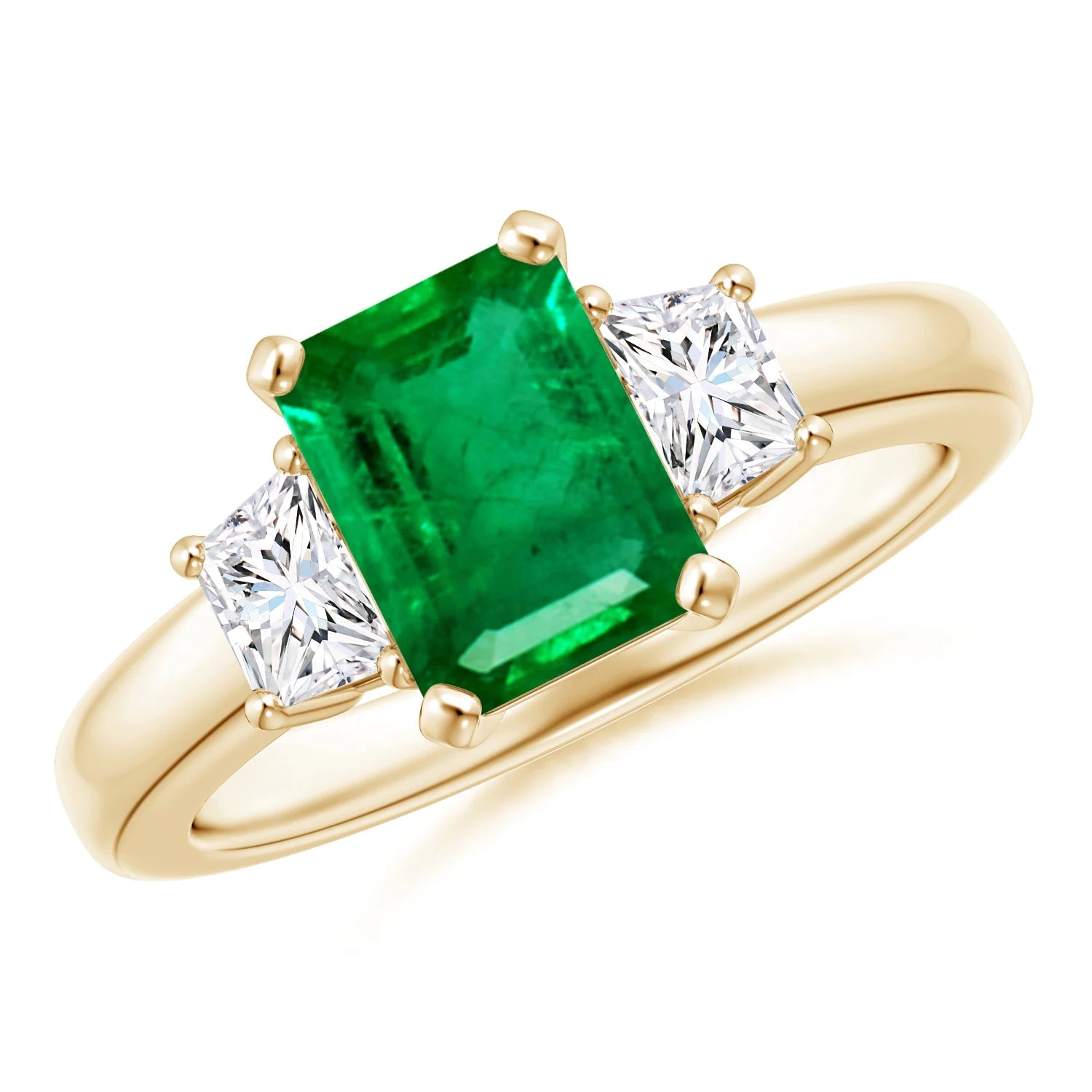 Emerald Cut Emerald and White Sapphire Gemstone Ring
